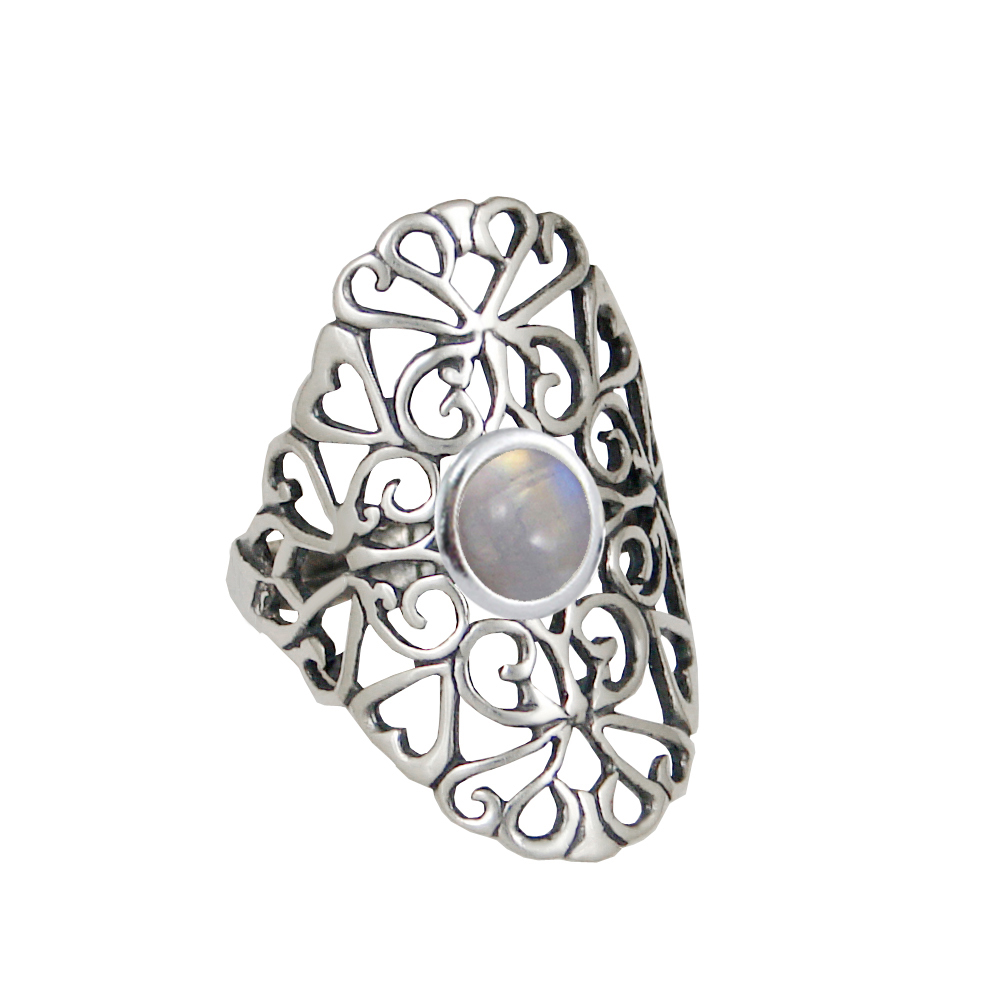 Sterling Silver Filigree Ring With Rainbow Moonstone Size 7